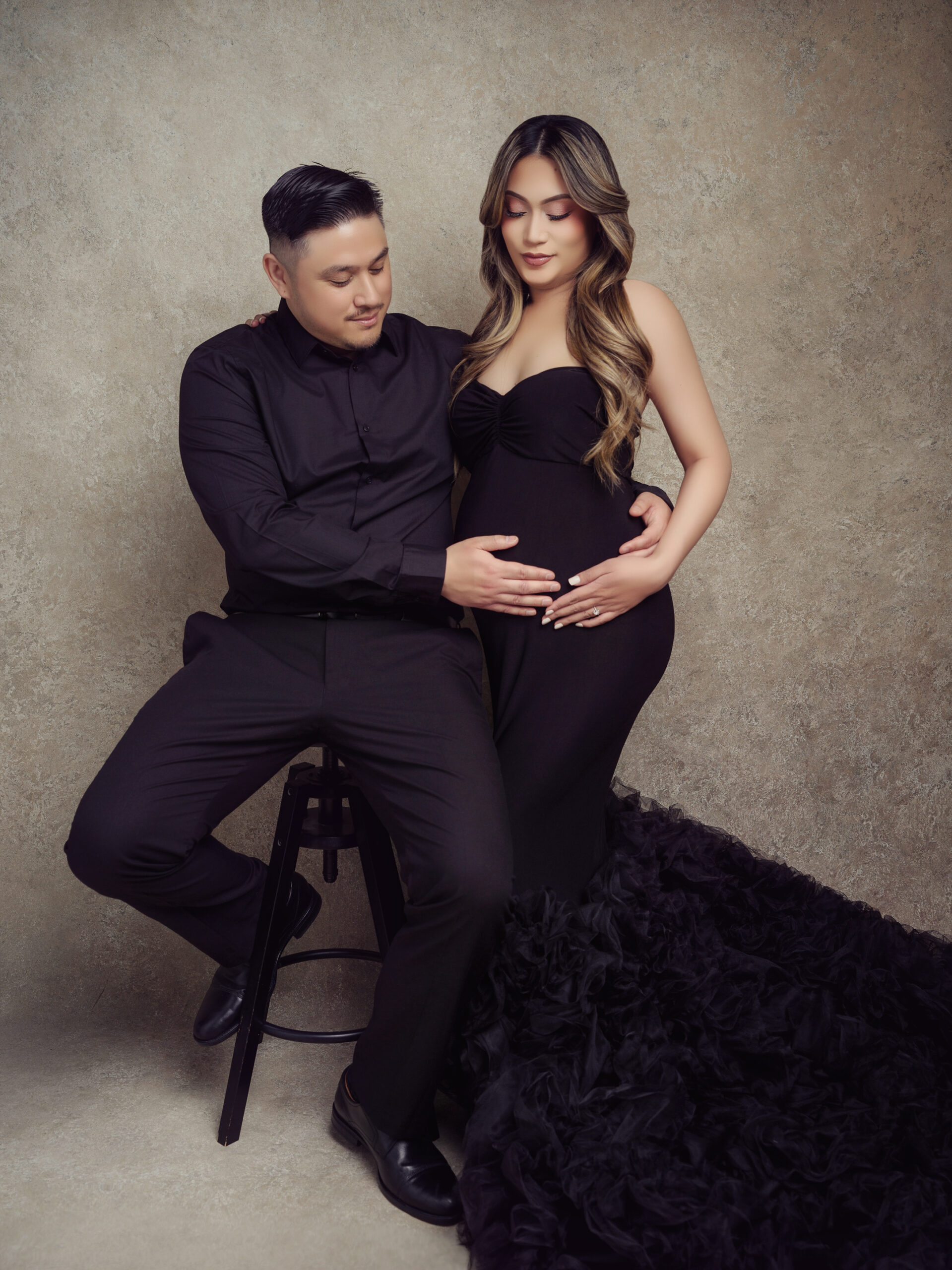 Elegant maternity portrait honoring pregnancy, Stockton CA photography studio